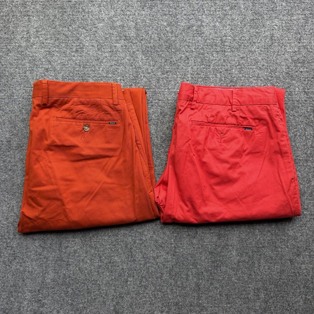 Polo Ralph Lauren Chino Pants Lot of 2 Mens 34 36 Red Orange Altered Hem READ